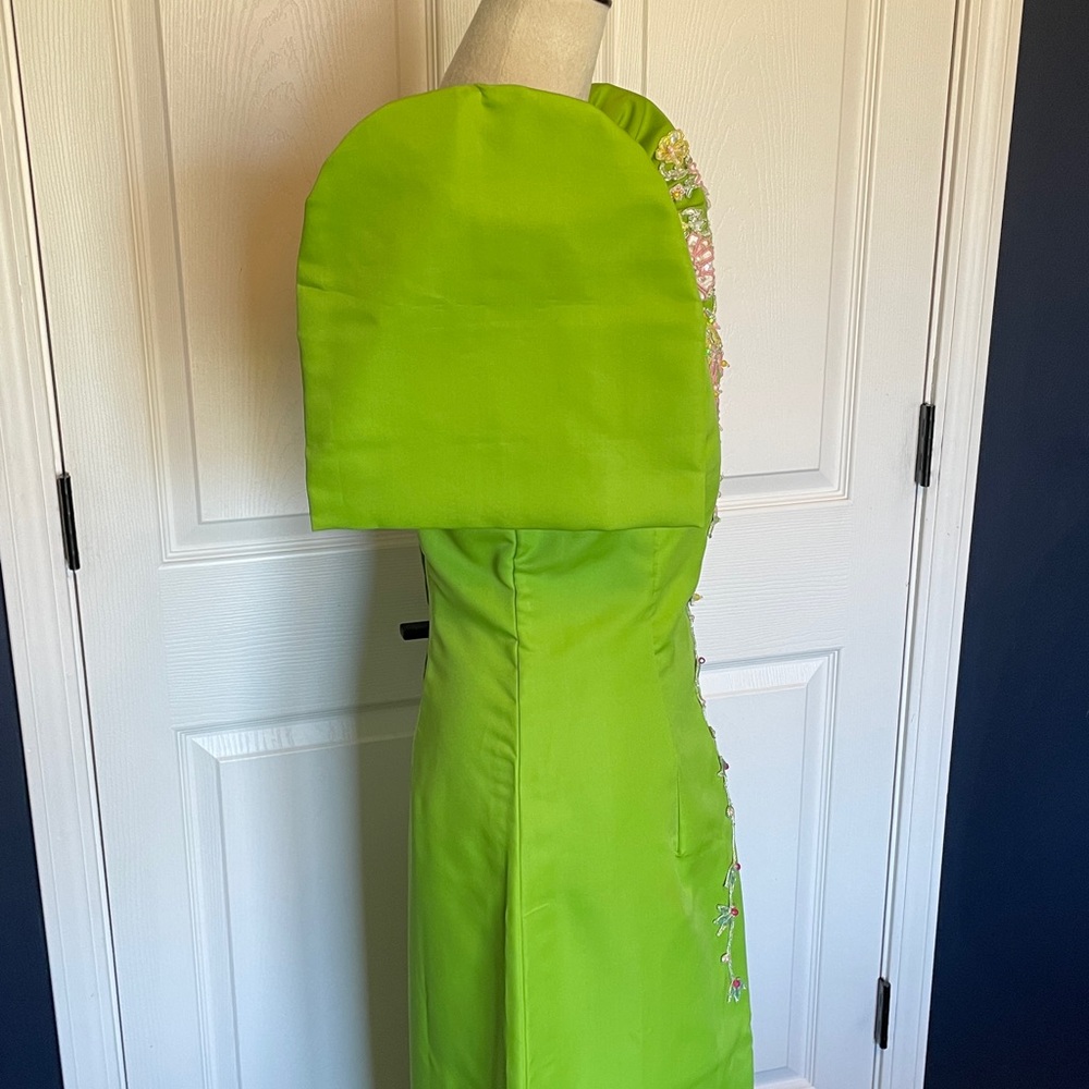 Vintage Handmade Filipiniana Dress Mestiza Gown Lime Green Beaded Size Small - Picture 6 of 15
